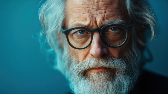 Elderly man with glasses: intense gaze of wisdom and experience