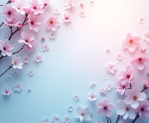 Naklejka premium Cherry blossom branches in bloom nature floral art soft light aesthetic view serenity and beauty