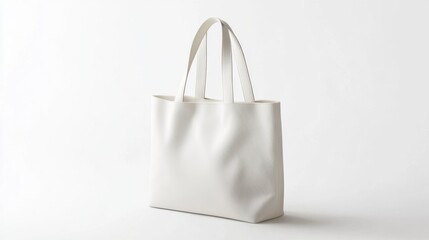 Elegant white canvas tote bag on minimalistic white background