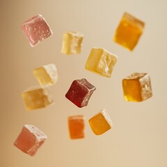 Colorful Turkish Delight Cubes Levitate, Studio Shot
