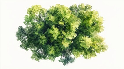 Obraz premium Aerial view of vibrant green tree canopy on white background