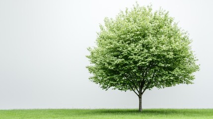 Lone tree spring green grass plain background nature ecology