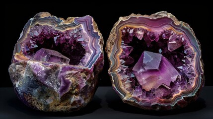 Fototapeta premium Enchanting Geode of Radiant Purple Fluorite Crystals for Display in Natural History Museum or Crystal Collection
