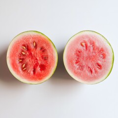 Fresh halved watermelon on white background showcasing juicy red flesh and seeds