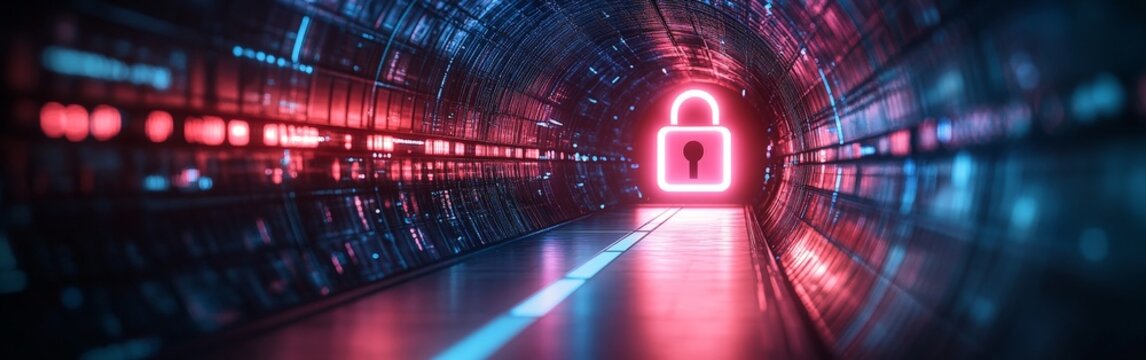 A futuristic glowing lock symbolizing cybersecurity, digital protection, and data privacy. Perfect for illustrating online safety, encryption, and technology security concepts.
