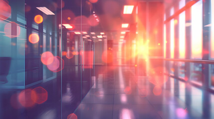 Fototapeta premium A brightly lit corridor with reflections and blurred lights, creating a vibrant atmosphere.