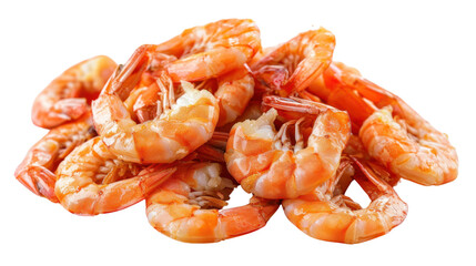 Heap of cooked shrimps isolated on transparent background