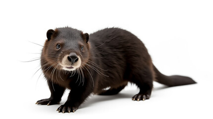 Fototapeta premium The river otter stands on all fours, looking inquisitive with its whiskers prominent.