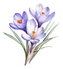 Fototapeta premium Beautiful purple and white crocus flowers in bloom isolated on transparent background