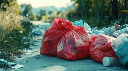 Nfectious waste must be disposed of in the trash bag and red, waste infections in hospitals, shows a lot of medical waste.infectious wastes in red bag. -