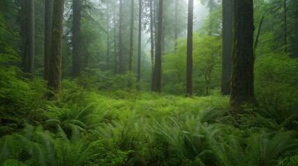 Magical Green Forest With Glowing Particles and Misty Atmosphere