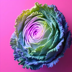 Fototapeta premium Colorful Fresh Cabbage Flower Displaying Gentle Curves and Vibrant Hues on Isolated Background