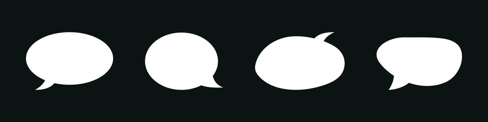 Set, collection of flat style vector speech bubbles, clouds, baloons. Talking, speaking, chatting, screaming, laughing, thinking, dreaming bubbles. Modern motion design shapes with rounded edges.