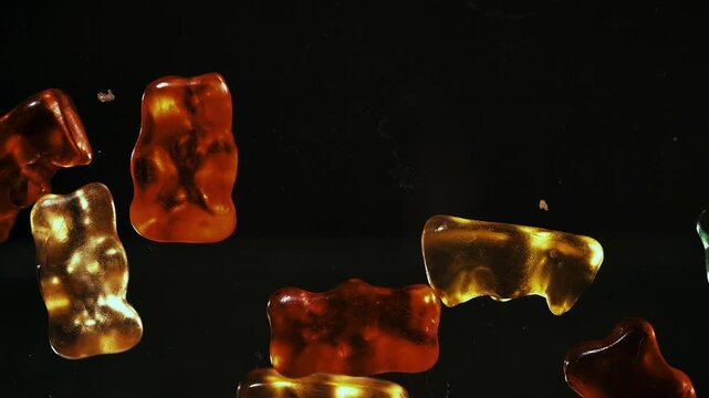 Gummy Bears Fall and Bounce in Slow Motion