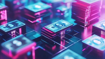 Passive income, money flow through digital banking, 3D illustration. 