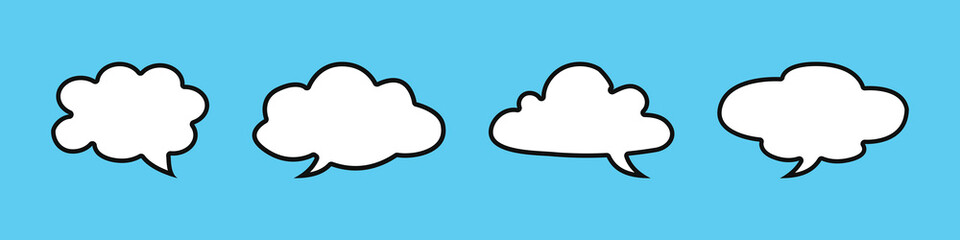 Set, collection of flat style vector speech bubbles, clouds, baloons. Talking, speaking, chatting, screaming, laughing, thinking, dreaming bubbles. Modern motion design shapes with rounded edges.