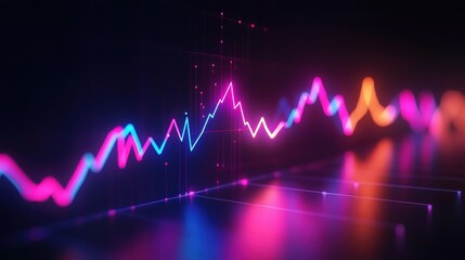 Fototapeta premium Stock market growth, neon-colored upward graph, 3D illustration. 