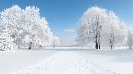 Obraz premium Snowy path through winter park, bright sky