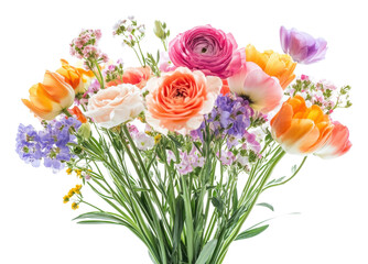 Vibrant spring flower bouquet arranged beautifully isolated on transparent background