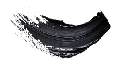 Black paint brush stroke on transparent background creating dynamic shape