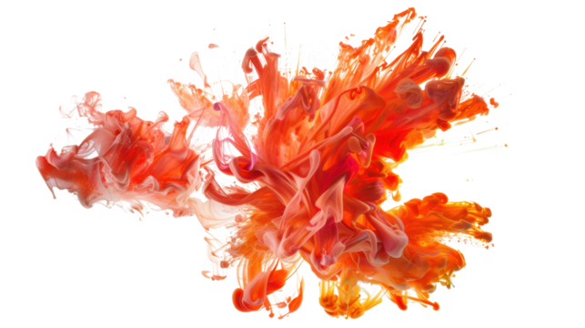 Colorful ink mixing in water creating abstract shapes with a transparent background