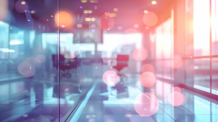 Fototapeta premium A modern office space with a blurred background and colorful bokeh effects.