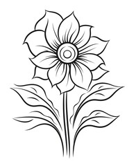 Obraz premium Line Art Drawing of a Flower with Leaves