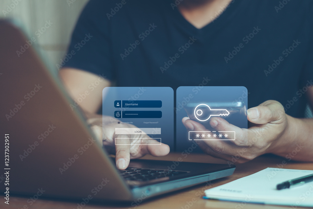 Aufkleber cyber security in two-step verification, login, user, identification information security and encryp