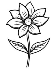 Line Art Drawing of a Single Flower with Stem and Leaves