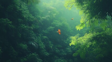 Obraz premium Vibrant Green Underwater Scene With Orange And White Fish