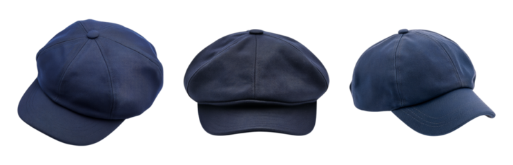 Collection of Stylish Dark Caps Displayed Isolated on transparent background