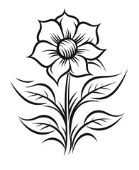 Obraz premium Line Drawing of Stylized Flower with Leaves