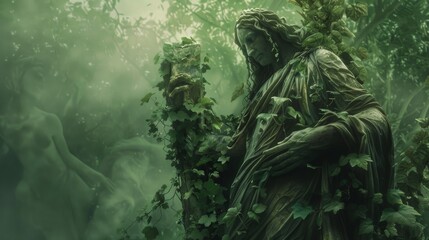 The Forgotten Deity: A Statue of Ancient God Lost in the Enigmatic Depths of the Dense Forest