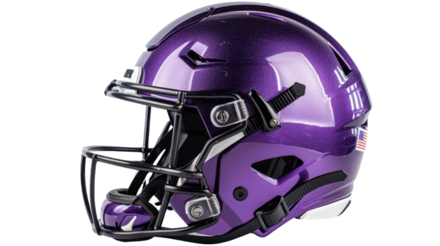 Purple football helmet with transparent background representing american football game