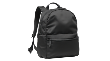 Black backpack standing on transparent background