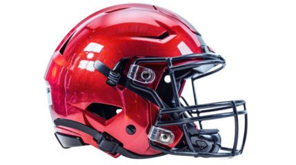 Red football helmet isolated on transparent background, perfect for sports design