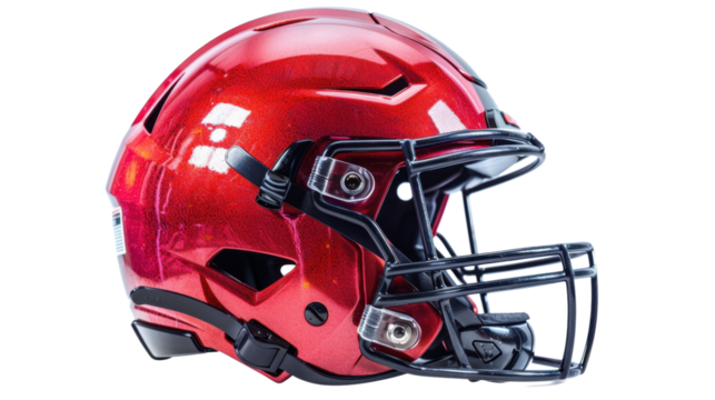 Red football helmet isolated on transparent background, perfect for sports design - Powered by Adobe