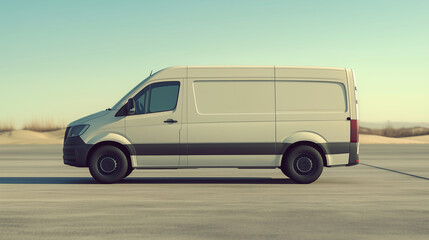 Obraz premium White Cargo Van Parked in Open Desert Landscape