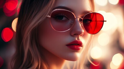 Woman in red sunglasses at night
