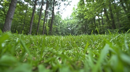 Obraz premium Lush green grass path forest walk nature