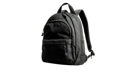 Naklejka premium Black backpack isolated on transparent background, ready for school or travel