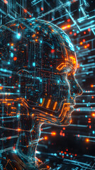 Futuristic 3D rendering of machine learning and AI models, depicting real-time processing and decision-making in a data-driven environment.