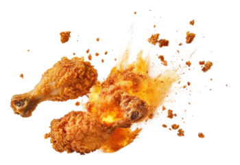 Crispy fried chicken pieces exploding with flavor isolated on transparent background