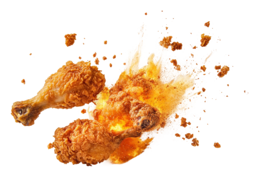 Crispy fried chicken pieces exploding with flavor isolated on transparent background