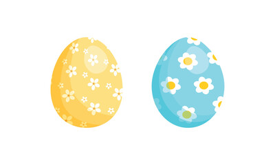 Easter eggs drawing clipart set. Happy easter egg flat clip art collection in colorful and multicolored paint art for traditional hunting celebration. Vector illustration flat oval shape elements. 