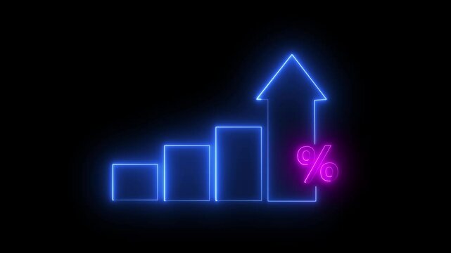 Profit high growth percent icon, stocks, financial, Interest rate and dividend concept. Futuristic raise arrow chart digital transformation abstract technology background.