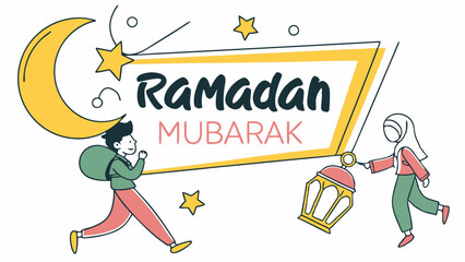 Obraz premium Ramadan Mubarak Festive Illustration with Lantern, Crescent Moon, and Stars