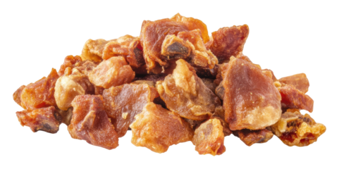 Dry pork chunks ready for snacking or cooking isolated on transparent background