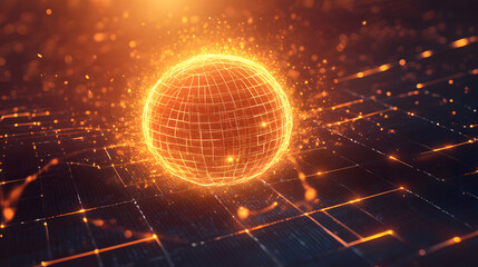 Obraz premium Futuristic logo design combining a sun and solar panel grid, representing a smart renewable energy network.