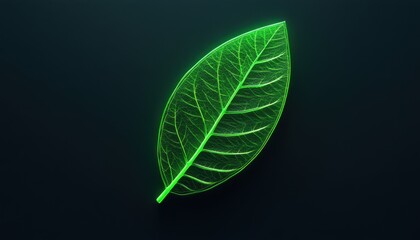 Fototapeta premium A vibrant green leaf with intricate veins illuminated against a dark background, symbolizing nature and freshness.